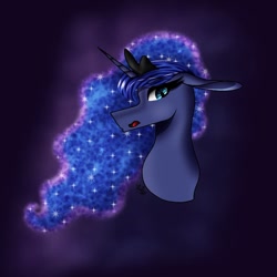 Size: 768x768 | Tagged: safe, alternate version, artist:fluffybunny_8, princess luna, alicorn, pony, :o, bust, ethereal mane, female, galaxy mane, mare, open mouth, solo