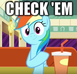 Size: 450x434 | Tagged: safe, derpibooru import, edit, edited screencap, screencap, rainbow dash, pegasus, pony, the saddle row review, get fail, image macro, meme, solo