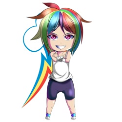 Size: 2000x2000 | Tagged: safe, artist:0ryomamikado0, derpibooru import, rainbow dash, human, chibi, clothes, crossed arms, grin, humanized, looking at you, shorts, solo, sports shorts, tanktop