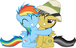 Size: 1173x756 | Tagged: safe, artist:jeatz-axl, daring do, rainbow dash, pegasus, pony, .svg available, cute, dashabetes, filly, hug, simple background, svg, transparent background, vector