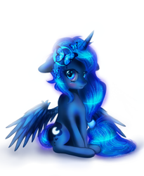 Size: 900x1100 | Tagged: safe, artist:ashleycl, princess luna, alicorn, butterfly, pony, alternate hairstyle, cute, female, floppy ears, hair accessory, heart eyes, looking at you, lunabetes, mare, simple background, sitting, solo, white background, wingding eyes