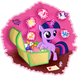 Size: 2328x2318 | Tagged: safe, artist:habbokoopa, derpibooru import, applejack, fluttershy, pinkie pie, rainbow dash, rarity, spike, twilight sparkle, dragon, earth pony, pegasus, pony, unicorn, box, filly, filly twilight sparkle, magic, mane seven, toy