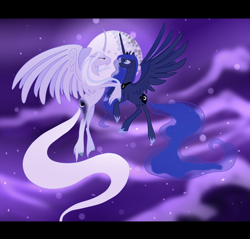 Size: 2502x2396 | Tagged: safe, artist:hyvepl, princess luna, oc, oc:sir menulis, alicorn, pony, canon x oc, moon, night, shipping