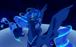 Size: 1188x740 | Tagged: safe, artist:clefficia, princess luna, alicorn, pony, moon, nightmare moon armor, solo, stars