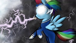 Size: 1920x1080 | Tagged: safe, artist:gromektwist, rainbow dash, zapp, pegasus, pony, power ponies (episode), lightning, power ponies, solo, wallpaper