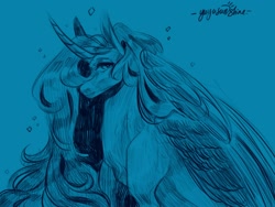 Size: 1600x1200 | Tagged: safe, artist:yuyusunshine, princess luna, alicorn, pony, monochrome, sketch, solo