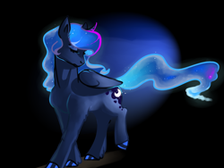 Size: 6216x4664 | Tagged: safe, artist:mylittlegodzilla, princess luna, alicorn, pony, black background, eyes closed, female, mare, solo, unshorn fetlocks, walking