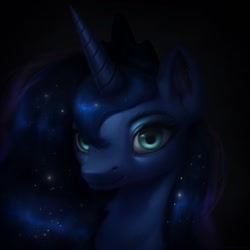 Size: 1280x1280 | Tagged: safe, artist:emeraldparrot, princess luna, alicorn, pony, bust, ethereal mane, female, mare, portrait, smiling, solo, starry mane