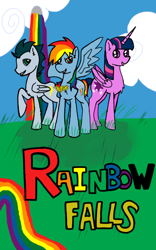 Size: 640x1024 | Tagged: safe, artist:crunchthedestroyer, rainbow dash, soarin', twilight sparkle, twilight sparkle (alicorn), alicorn, pegasus, pony, female, mare