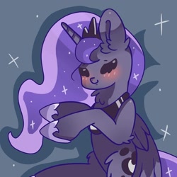 Size: 1080x1080 | Tagged: safe, artist:matcha_nekochan, princess luna, alicorn, pony, cute, eyes closed, jewelry, lunabetes, lying down, on side, regalia, shadow, sparkles