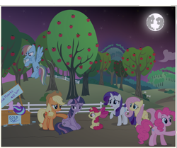 Size: 5989x5000 | Tagged: safe, artist:sollace, derpibooru import, apple bloom, applejack, diamond tiara, fluttershy, pinkie pie, rainbow dash, rarity, silver spoon, starlight glimmer, twilight sparkle, twilight sparkle (alicorn), alicorn, earth pony, pegasus, pony, unicorn, absurd resolution, apple orchard, apple tree, bad end, bloomicorn, booth, comforting, cutie mark, equal cutie mark, female, filly, foal, mare, mare in the moon, moon, pinkie being pinkie, rainbow dash's cutie mark, side effects, sweet apple acres, tree, vector, xk-class end-of-the-world scenario