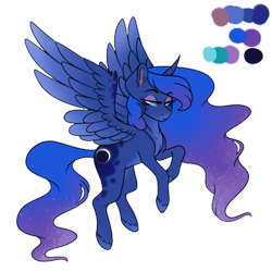 Size: 500x500 | Tagged: safe, artist:brendalobinha, princess luna, alicorn, pony, crown, eyeshadow, female, flying, jewelry, looking at you, makeup, mare, palette, reference sheet, regalia, simple background, solo, transparent background, wavy mane, wings