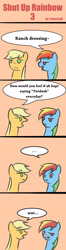 Size: 1200x4548 | Tagged: safe, artist:yuwentaiji, derpibooru import, applejack, rainbow dash, earth pony, pegasus, pony, ..., blushing, female, lesbian, rarijack, shipping, twidash