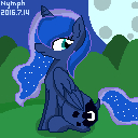 Size: 128x128 | Tagged: safe, artist:inaba_hitomi, princess luna, alicorn, pony, female, hill, mare, moon, picture for breezies, pixel art, profile, sitting, solo