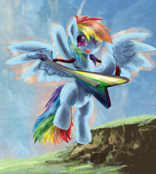 Size: 4352x4848 | Tagged: safe, artist:owlvortex, derpibooru import, rainbow dash, pegasus, pony, absurd resolution, guitar, solo, spread wings