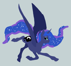 Size: 500x460 | Tagged: safe, artist:novuerau, princess luna, alicorn, pony, female, flying, gray background, lineless, mare, realistic horse legs, simple background, solo, spread wings, wings