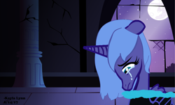 Size: 3146x1906 | Tagged: safe, artist:diamondwolf2990, princess luna, alicorn, pony, castle of the royal pony sisters, crying, mare in the moon, moon, nightmare luna