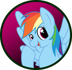 Size: 904x884 | Tagged: safe, artist:koonzypony, derpibooru import, rainbow dash, pegasus, pony, button, pin, solo