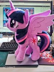 Size: 768x1024 | Tagged: safe, artist:nekokevin, twilight sparkle, twilight sparkle (alicorn), alicorn, pony, computer, cute, cutie mark, deviantart, female, irl, keyboard, mare, photo, plushie, spread wings, tablet, twiabetes, wings