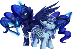 Size: 3550x2509 | Tagged: safe, artist:pridark, princess luna, oc, oc:nightlight charm, bat pony, pony, crossbow, female, high res, mare, musket, simple background, transparent background