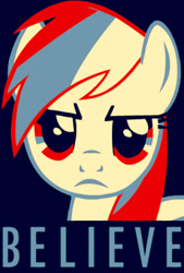 Size: 735x1086 | Tagged: safe, artist:clintjcl, derpibooru import, rainbow dash, pegasus, pony, believe, hope poster, propaganda, solo