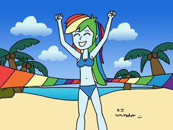 Size: 1600x1200 | Tagged: safe, artist:djgames, rainbow dash, equestria girls, beach, belly button, bikini, clothes, loop-de-hoop, solo, summer, swimsuit