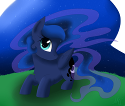 Size: 2600x2200 | Tagged: safe, artist:maravor, princess luna, alicorn, pony, chest fluff, cute, cutie mark eyes, female, high res, looking at you, lunabetes, mare, night, profile, prone, simple background, solo, stars, transparent background, wingding eyes