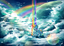 Size: 3000x2200 | Tagged: safe, artist:aquagalaxy, rainbow dash, pegasus, pony, rainbow, rainbows, scenery, solo