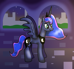 Size: 1600x1477 | Tagged: safe, artist:platinumdrop, princess luna, alicorn, pony, cute, female, mare, night, smiling, solo