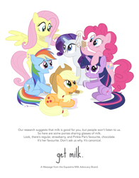 Size: 1565x2000 | Tagged: safe, artist:dm29, derpibooru import, applejack, fluttershy, pinkie pie, rainbow dash, rarity, twilight sparkle, twilight sparkle (alicorn), alicorn, earth pony, pegasus, pony, unicorn, chocolate, cookie, mane six, milk, moustache, poster, propaganda, simple background