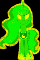 Size: 413x610 | Tagged: safe, artist:mellow91, edit, princess luna, oc, oc:the supreme being, alicorn, pony, glare, glowing eyes, golden eyes, possessed