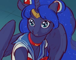 Size: 1846x1460 | Tagged: safe, artist:napalm express, princess luna, alicorn, anthro, cute, female, lunabetes, mare, sailor luna, sailor moon, sailor moon redraw meme, serena tsukino, solo, tsukino usagi