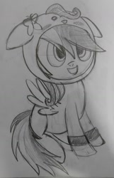 Size: 1024x1589 | Tagged: safe, artist:s.guri, derpibooru import, rainbow dash, pegasus, pony, monochrome, solo, traditional art