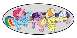 Size: 1500x750 | Tagged: dead source, safe, artist:denial-is-tragic, derpibooru import, applejack, fluttershy, pinkie pie, rainbow dash, rarity, twilight sparkle, unicorn twilight, earth pony, pegasus, pony, unicorn, cuddle puddle, mane six, pillow, simple background, sleeping, transparent background