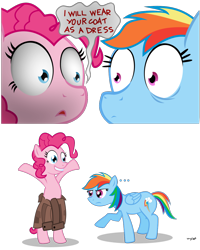 Size: 1000x1247 | Tagged: safe, artist:wingbeatpony, derpibooru import, pinkie pie, rainbow dash, earth pony, pegasus, pony, fanfic:cupcakes, bait and switch, comic, everything went better than expected, pun