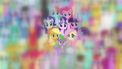 Size: 1920x1080 | Tagged: safe, derpibooru import, edit, edited screencap, screencap, applejack, big macintosh, carrot cake, cheerilee, cup cake, fluttershy, pinkie pie, rainbow dash, rarity, spike, starlight glimmer, twilight sparkle, twilight sparkle (alicorn), alicorn, dragon, earth pony, pegasus, pony, unicorn, the cutie re-mark, blurry, everypony, everypony at s5's finale, filly, focus, ponies, s5 starlight, the cakes