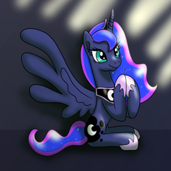 Size: 2048x2048 | Tagged: safe, artist:platinumdrop, princess luna, alicorn, pony, clapping, cute, female, mare, sitting, solo