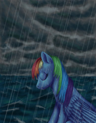 Size: 900x1158 | Tagged: safe, artist:zevironmoniroth, derpibooru import, rainbow dash, pegasus, pony, rain, solo