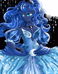 Size: 3700x4700 | Tagged: safe, artist:mrrowerscream, princess luna, equestria girls, absurd resolution, bare shoulders, clothes, detached sleeves, dress, female, pony coloring, solo