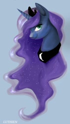 Size: 720x1280 | Tagged: safe, artist:sofilut, princess luna, alicorn, pony, blue background, bust, female, mare, portrait, simple background, solo