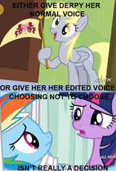 Size: 500x735 | Tagged: safe, derpy hooves, rainbow dash, twilight sparkle, twilight sparkle (alicorn), alicorn, pegasus, pony, rainbow falls, advice, advice meme, derpygate, exploitable meme, female, flag, hilarious in hindsight, irony, mare, meme