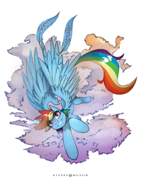 Size: 876x1100 | Tagged: safe, artist:foxinshadow, derpibooru import, rainbow dash, pegasus, pony, blue coat, female, mare, multicolored mane, simple background, solo, white background, wings