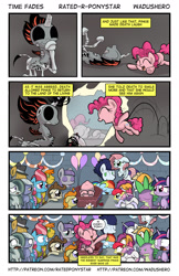 Size: 1280x1978 | Tagged: safe, artist:wadusher0, derpibooru import, apple bloom, applejack, carrot cake, cup cake, igneous rock pie, limestone pie, marble pie, maud pie, pinkie pie, pound cake, pumpkin cake, rainbow dash, rarity, scootaloo, soarin', spike, sweetie belle, twilight sparkle, twilight sparkle (alicorn), oc, oc:gale flower, alicorn, dragon, earth pony, pegasus, pony, unicorn, comic:time fades, carrot cup, coffin, comic, crying, cutie mark crusaders, death (equine-morphic personification), female, filly, funeral, grim reaper, heart attack, laughing, male, mare, offspring, parent:fluttershy, parent:soarin', parents:soarinshy, pie family, pie sisters, pie twins, pinkie being pinkie, pronking, quartzrock, resurrection, shipping, straight, the cakes, twins