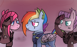 Size: 1300x800 | Tagged: safe, artist:skyscraper6, derpibooru import, maud pie, pinkie pie, rainbow dash, earth pony, pegasus, pony, the cutie re-mark, alternate timeline, apinkalypse pie, apocalypse dash, apocalypse maud, crystal war timeline, pinkamena diane pie, scar