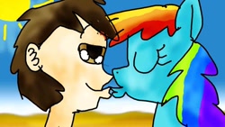 Size: 900x506 | Tagged: safe, rainbow dash, human, 1000 hours in ms paint, kissing, ms paint, shipping