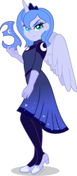 Size: 1641x3722 | Tagged: safe, artist:limedazzle, princess luna, equestria girls, clothes, dress, female, horn, mask, nightmare luna, s1 luna, simple background, solo, transparent background, wings, younger