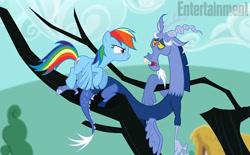 Size: 612x380 | Tagged: safe, discord, rainbow dash, draconequus, pegasus, pony, three's a crowd, blue flu, female, male, mare