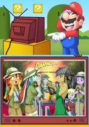 Size: 422x599 | Tagged: safe, artist:uotapo, daring do, derpy hooves, rainbow dash, sunset shimmer, equestria girls, exploitable meme, mario, meme, obligatory pony, super mario bros., tv meme, tv meme mario style