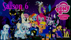 Size: 1920x1080 | Tagged: safe, artist:rose80149, ace, bon bon, bon bon (g1), discord, garble, king sombra, nightshade, princess luna, surprise, sweetie drops, twilight sparkle, oc, oc:blitz, oc:burst, oc:frosty, oc:snowdrop, alicorn, changeling, pegasus, pony, unicorn, clothes, dasher, dim sum, dress, food, french, gala dress, shadowbolts, topsy turvy, twivine sparkle