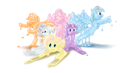 Size: 7000x4000 | Tagged: safe, artist:swissleo, derpibooru import, applejack, fluttershy, pinkie pie, rainbow dash, rarity, twilight sparkle, earth pony, goo pony, original species, pegasus, pony, unicorn, flutterbutter, gak, mane six, pinkie slime